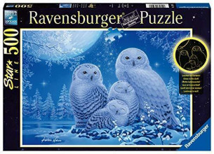 Ravensburger Tumsā spīdoša Puzle - Baltās pūces (500 gab.) 6+ gadiem 16595