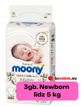 Moony Natural Newborn maigās autiņbiksītes ar klipšiem līdz 5 kg, 3 gb. (Ražots Japānā, Merries - līdzvērtīgs analogs)