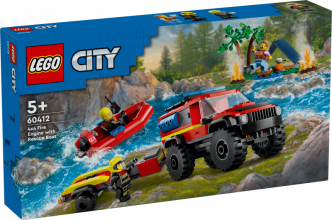 60412 LEGO® City 4x4 Ugunsdzēsēju auto ar glābšanas laivu , 5+ gadi, 2024 gada modelis