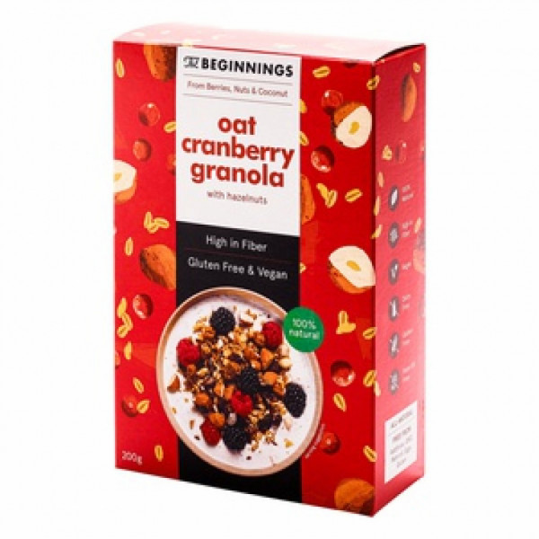 Beginnings oat cranberry granola, Auzu, dzērveņu granola ar lazdu riekstiem, 200g