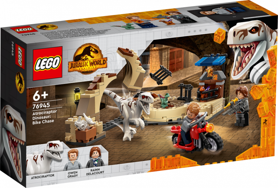 76945 LEGO® Jurassic World Atrociraptors: pakaļdzīšanās ar motociklu, 6+ gadi, 2022. gada modelis