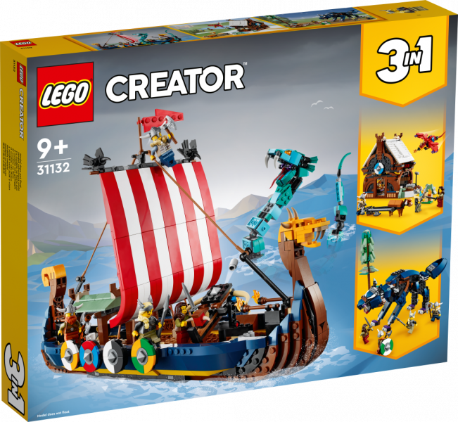 31132 LEGO® Creator Vikingu kuģis un Midgardas čūska, 9+ gadi, 2022. gada modelis