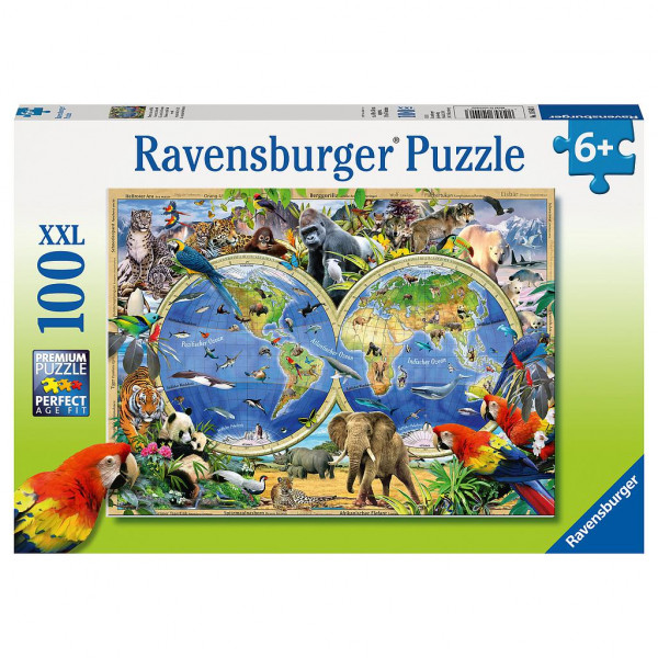 Ravensburger Puzle - Dzīvnieku Pasaules karte (100 gab.) 6+ gadiem 10540