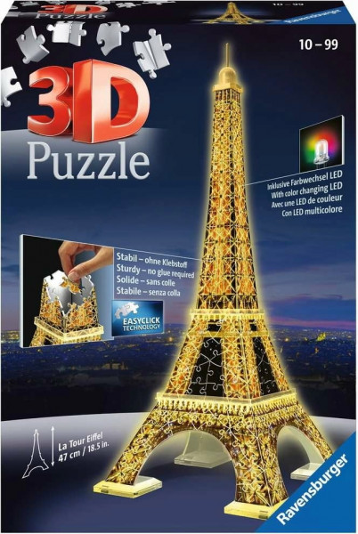 Ravensburger 3D Puzle/modelis ar LED gaismām - Eifeļa tornis (216 gab.) 6+ gadiem 12579