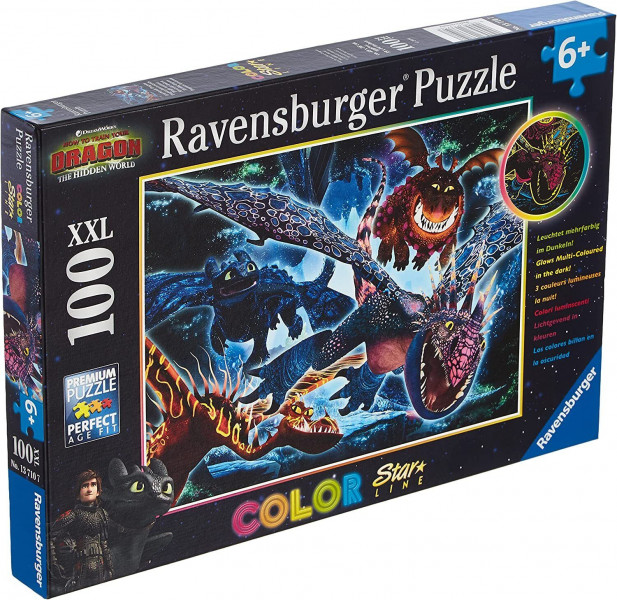 Ravensburger Tumsā spīdoša Puzle - Dragon (100 gab.) 6+ gadiem 13710