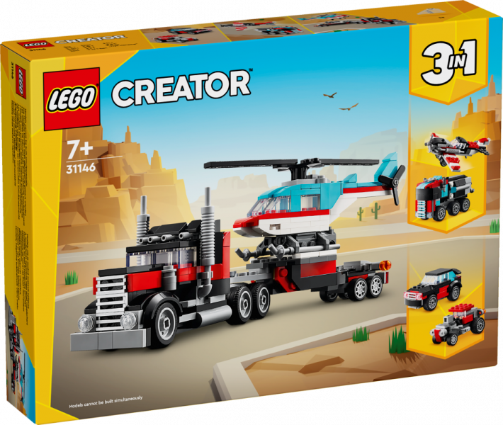 31146 LEGO® Creator Kravas auto ar platformu un helikopteru, 7+ gadi, 2024 gada modelis