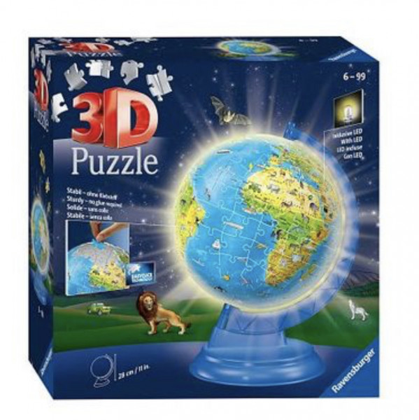 Ravensburger 3D bērnu globus ar gaismu apaļā puzzle, 188 elementi