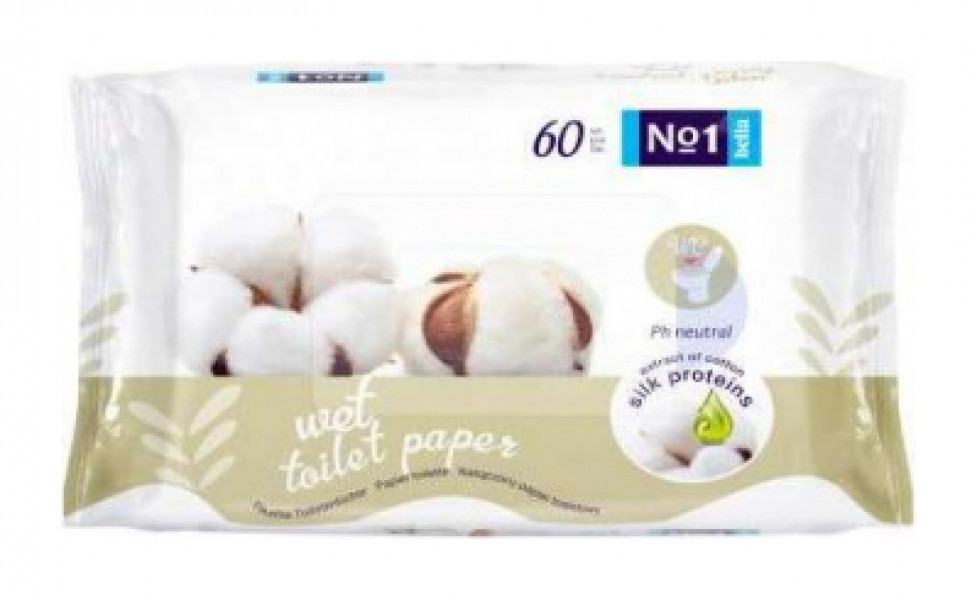 Bella Cotton Mitrais WC tualetes papīrs - salvetesar zīda proteīnu, 60 gab., var noskalot tualetes podā
