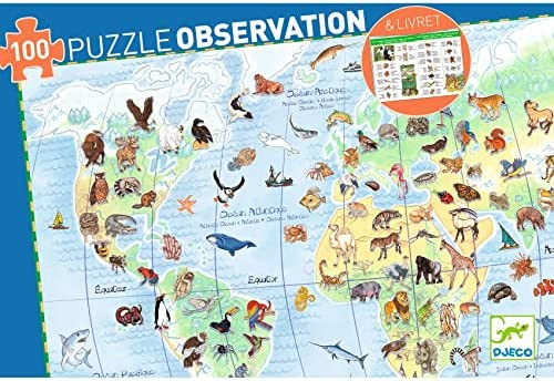 Djeco Izpētes puzle - Pasaules dzīvnieki! 100 gb., 5+gadi, DJ07420