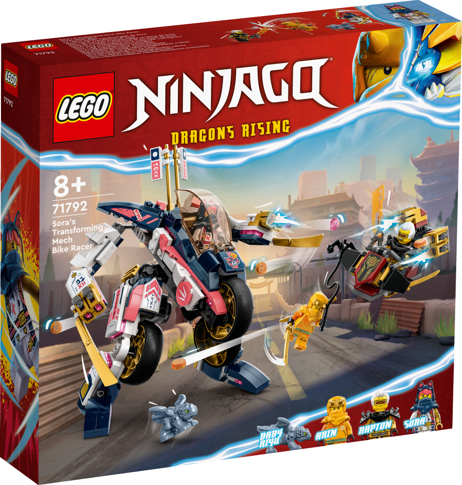 71792 LEGO® Ninjago Sora pārveidojamais motocikla sacīkšu robots, 8+ gadi, 2023 gada modelis