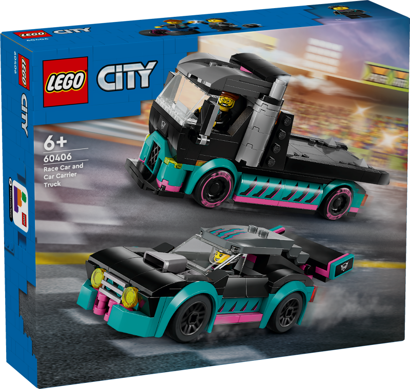 60406 LEGO® City Sacīkšu auto un auto pārvadātājs , 6+ gadi, 2024 gada modelis