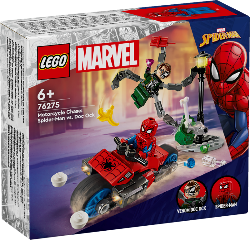 76275 LEGO® Marvel Super Heroes Pakaļdzīšanās ar motocikliem: Zirnekļcilvēks pret Doktoru Astoņkāji,8 + лет, модель 2024 года