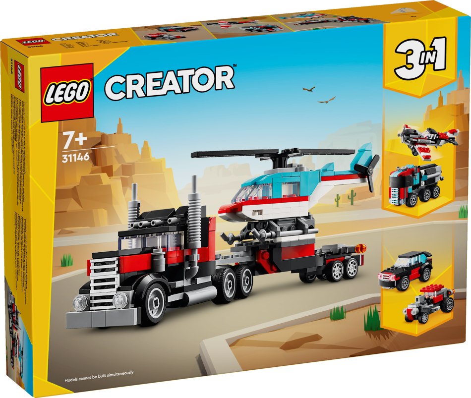 31146 LEGO® Creator Kravas auto ar platformu un helikopteru, 7+ gadi, 2024 gada modelis