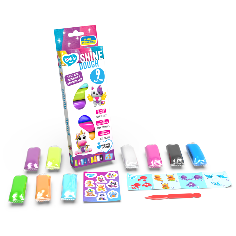 LOVIN’DO radošais komplekts Modelēšanas mīkla Play Dough - Shine Asorti 9 krāsas, 3+ gadiem