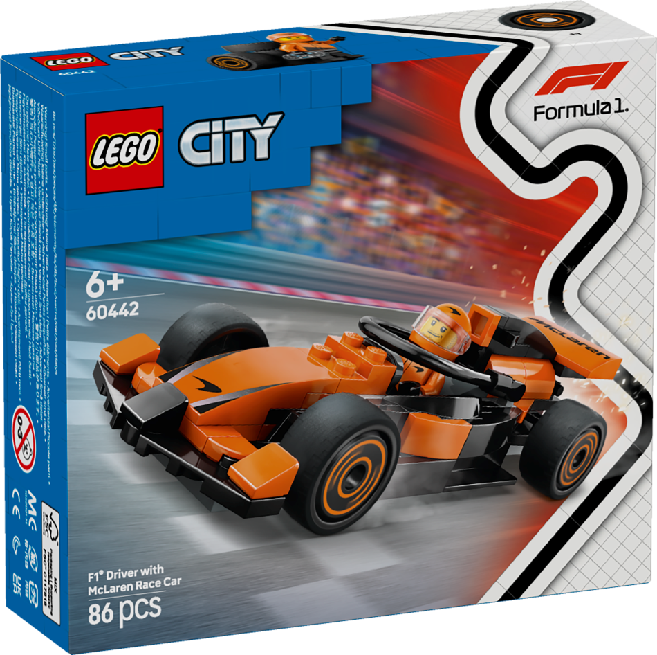60442 LEGO® City F1® pilots ar McLaren sacīkšu auto, 6+ gadi, 2025 gada modelis