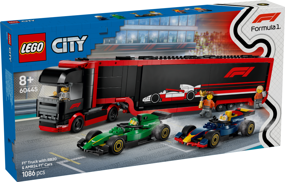 60445 LEGO® City F1® kravas auto ar RB20 un AMR24 F1® auto, 8+ gadi, 2025 gada modelis