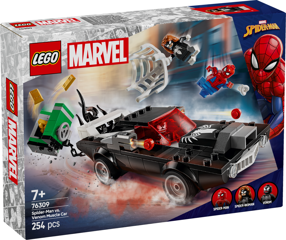 76309 LEGO® Marvel Super Heroes Zirnekļcilvēks pret Venom muskuļauto, 7+ gadi, 2025 gada modelis