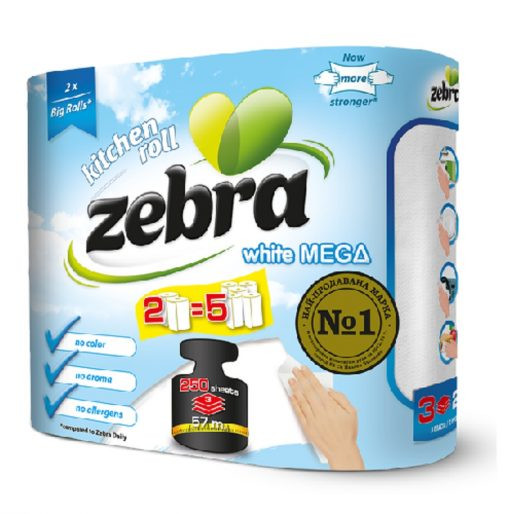 ZEBRA Mega White papīra dvieļi , 3 kārtas (2x20m)