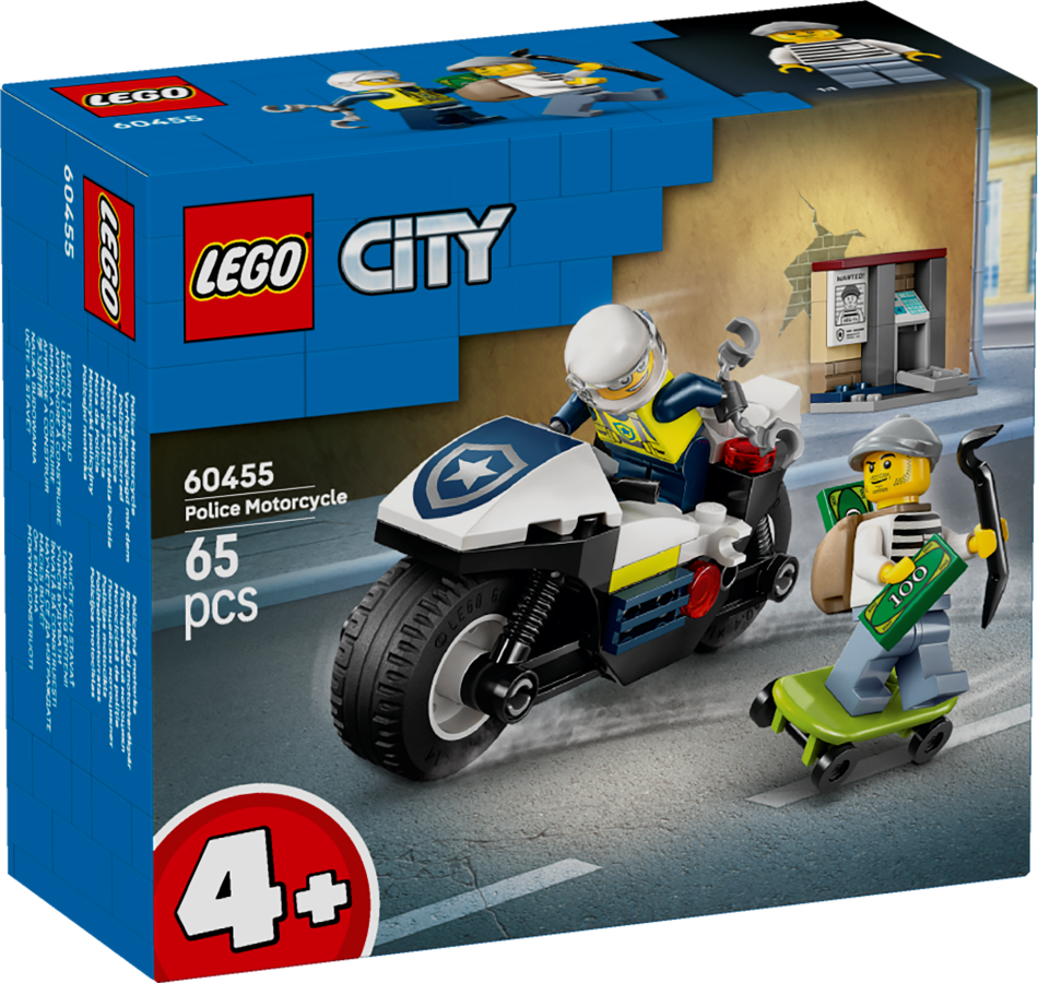 60455 LEGO® City Pakaļdzīšanās ar policijas motociklu, 4+ , модель 2025 года