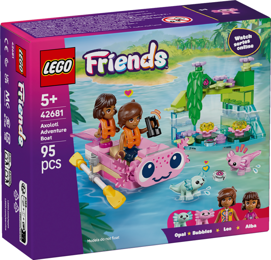 42681 LEGO® Friends Piedzīvojumu laiva – aksolotls , 5+ gadi, 2026 gada modelis