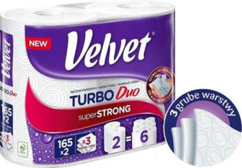 Velvet Dvielis Rulli Celulozes Velvet Turbo Duo, 3-slāņu, 2 ruļļi Po 165 Lapas, Balts