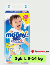 Moony L izmērs 9-14 kg biksītes, 3 gb. (Ražots Japānā, Merries - līdzvērtīgs analogs)
