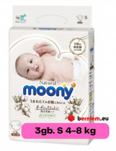 Moony Natural S maigās autiņbiksītes ar klipšiem 4-8 kg, 3 gb. (Ražots Japānā, Merries - līdzvērtīgs analogs)