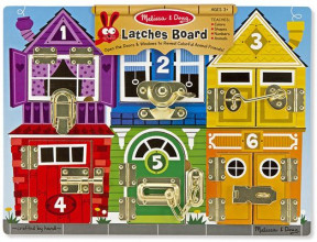 Melissa & Doug attīstošais komplekts - dažādu slēdzeņu durvis - atver un atklāj, kas dzīvo namiņā 13785