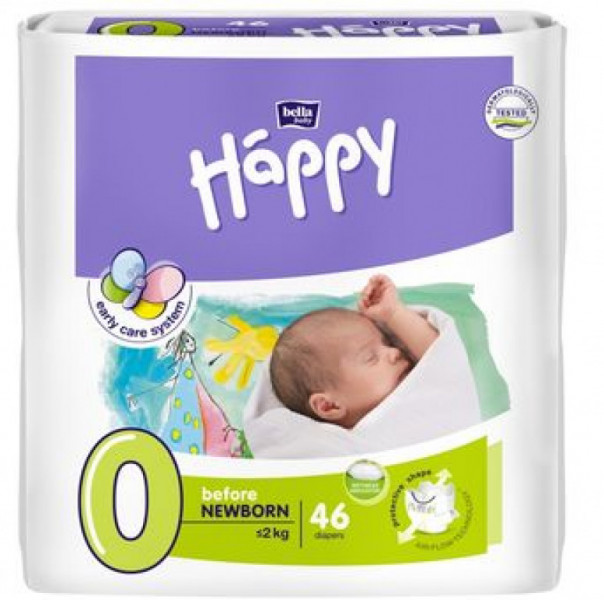 Bella Baby Happy 0, подгузники для недоношенных детей до 2кг, 46шт.