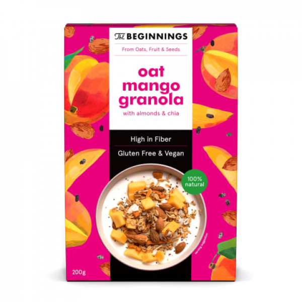 Beginnings oat mango granola, Auzu, mango granulas ar mandelēm un čia sēklām, 200g