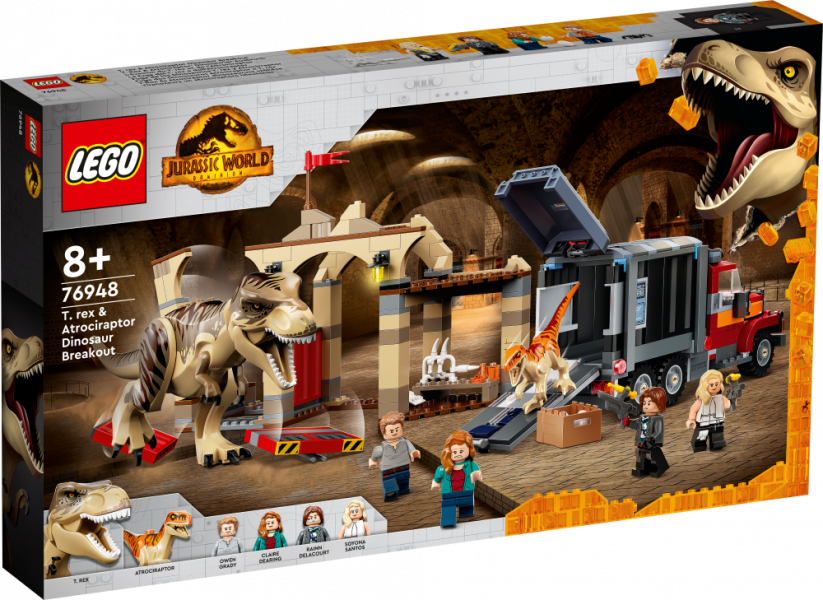 76948 LEGO® Jurassic World Побег атроцираптора и тираннозавра ,8 + лет,модель 2022 года