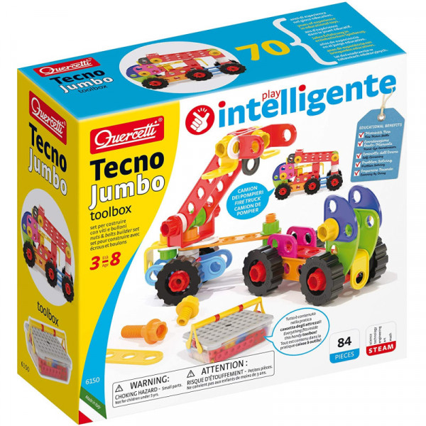 Quercetti Konstruktors Techno Jumbo (84detaļas), skrūvējams ar pirkstiņiem! 3-8gadiem 6150