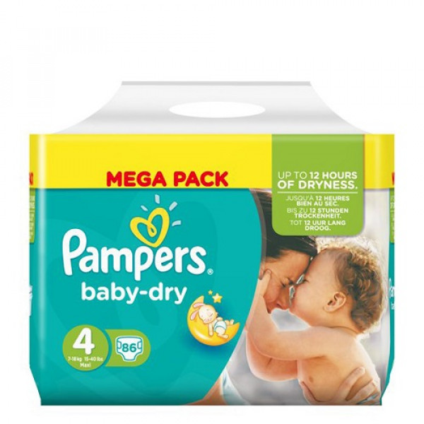 SuperAkcija! Pampers Подгузники Baby Dry 4 (7-18 кг), MEGA упаковка 86 шт./упак. (произведено Англия/Германия)