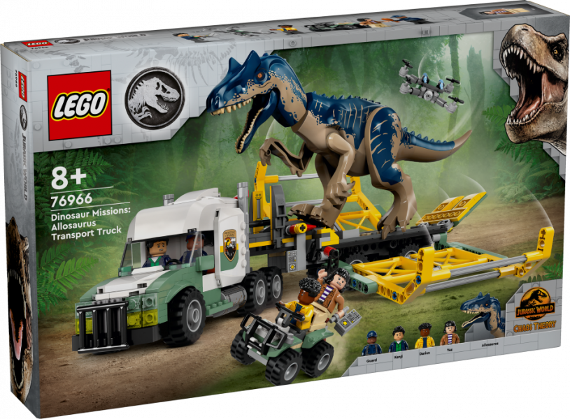 76966 LEGO® Jurassic World Dinozauru misijas: alozaura transportēšanas auto, 8+ gadi, 2024 gada modelis