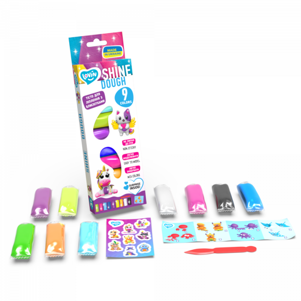 LOVIN’DO radošais komplekts Modelēšanas mīkla Play Dough - Shine Asorti 9 krāsas, 3+ gadiem