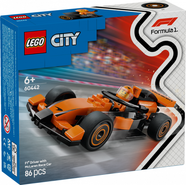 60442 LEGO® City F1® pilots ar McLaren sacīkšu auto, 6+ gadi, 2025 gada modelis