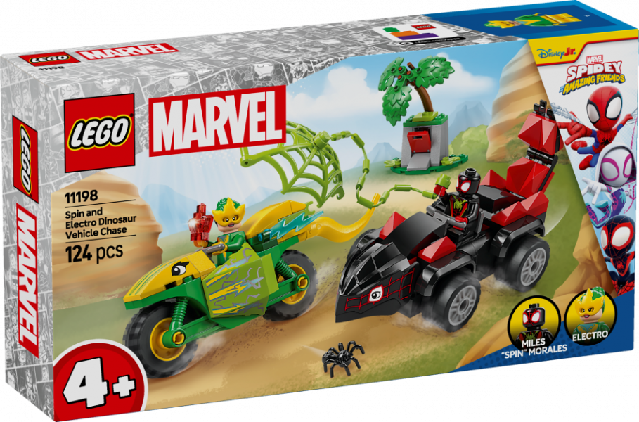 11198 LEGO® Marvel Spidey Spin un Electro dinozauru transportlīdzekļu pakaļdzīšanās , 4+ , модель 2025 года