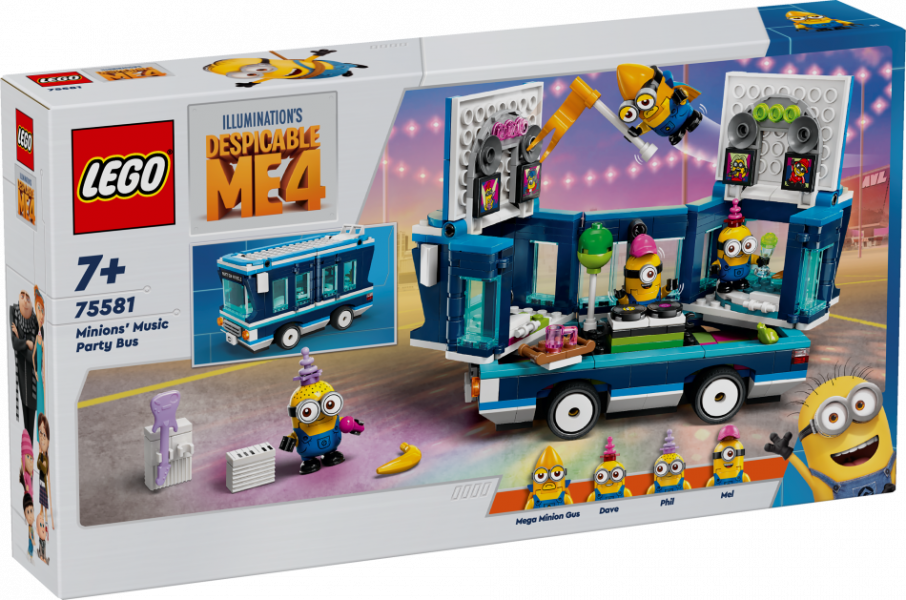 75581 LEGO Despicable Me 4 Minionu mūzikas ballīšu autobuss 7+ gadi, 2025 gada modelis