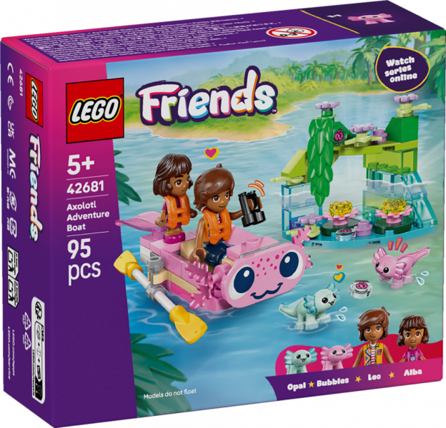 42681 LEGO® Friends Piedzīvojumu laiva – aksolotls , 5+ gadi, 2026 gada modelis