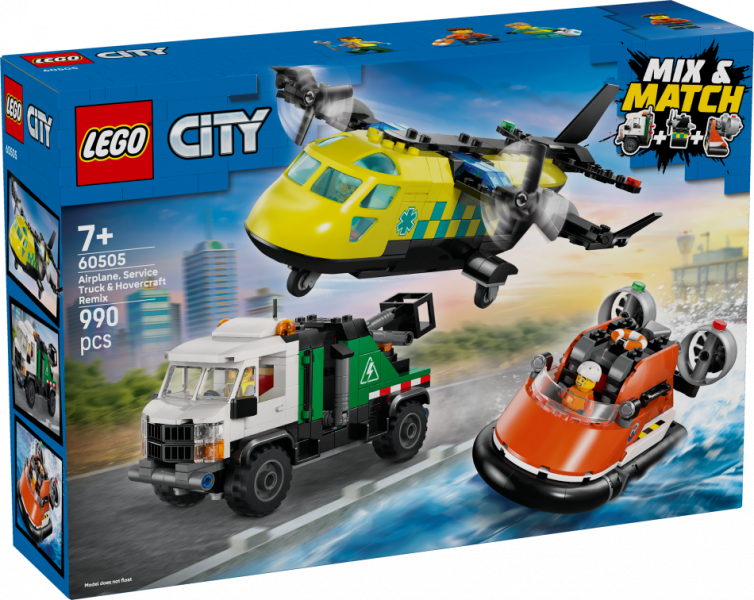 60505 LEGO® City Lidmašīna, avārijas dienesta auto un transportlīdzeklis uz gaisa spilvena , 7+ , модель 2026 года