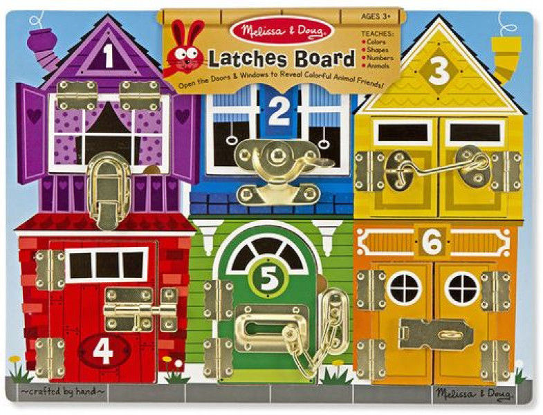 Melissa & Doug attīstošais komplekts - dažādu slēdzeņu durvis - atver un atklāj, kas dzīvo namiņā 13785