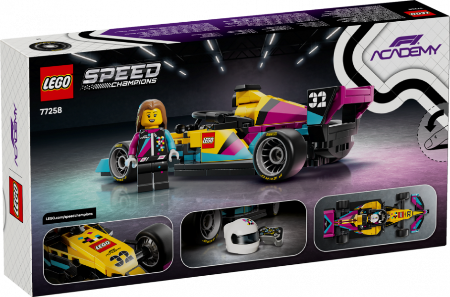 77258 LEGO® Speed Champions F1 ACADEMY™ LEGO® sacīkšu auto , 10+ gadi, 2026 gada modelis
