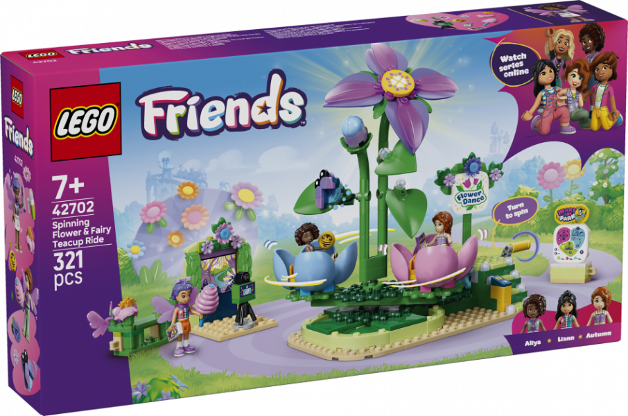 42702 LEGO® Friends Rotējošais Ziedu un Feju tējas tašu brauciens, 7+ , модель 2026 года