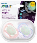 Philips Avent Ultra Air silikona māneklītis ar tumsā spīdošu detaļu 2gb., 0-6 mēn., SCF376/12m